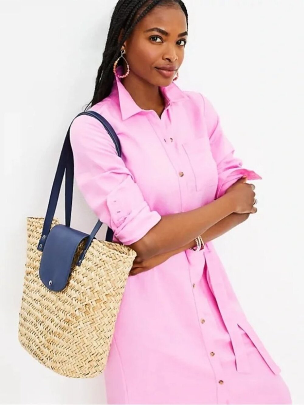 NWT! Loft - Linen Blend Maxi Pocket Shirtdress Button-Up 34965801 | Pink Punch - Picture 6 of 11